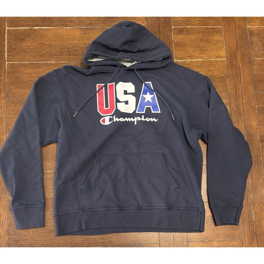 Vintage Champion Men’s Size L USA Navy Blue Hoodie Sweatshirt